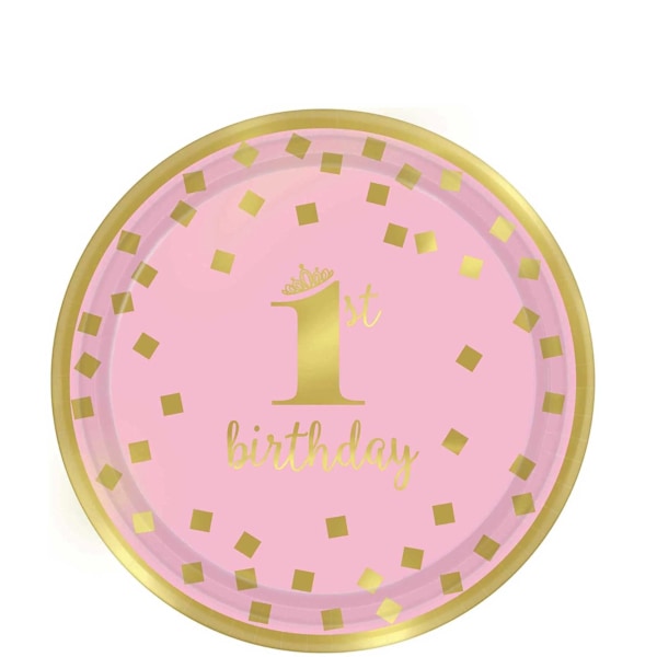 Amscan Pappersmetalliska 1:a födelsedagsfestplattor (8-pack) En Pink/Gold One Size