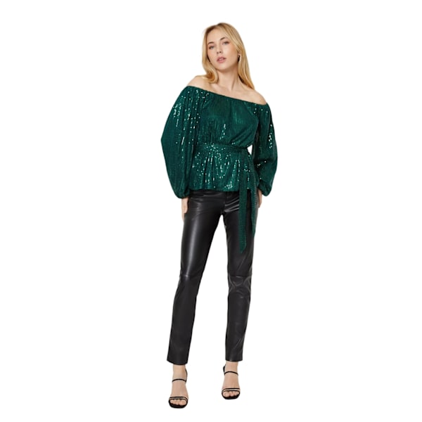 Dorothy Perkins Dam/Dam Sequin Bardot Långärmad Blus Green 8 UK