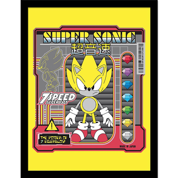 Sonic The Hedgehog Power Of 7 Emeralds Inramad Poster 40cm x 30c Yellow/Black 40cm x 30cm
