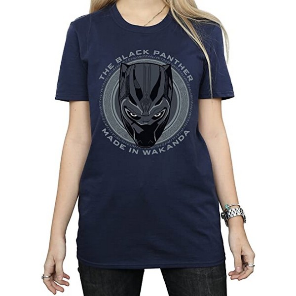 Black Panther Dam/Kvinnor Tillverkad I Wakanda Bomull Boyfriend T- Navy Blue 3XL