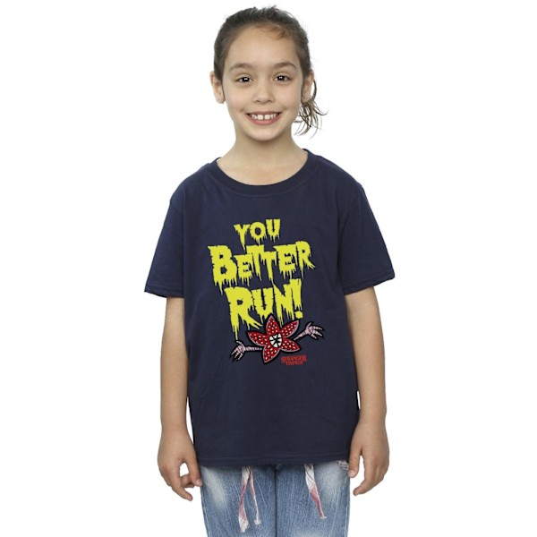 Netflix Girls Stranger Things You Better Run Bomull T-shirt 7-8 Navy Blue 7-8 Years