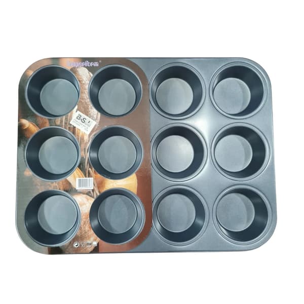Basiks 12 koppar cupcake- och muffinsplåt, en storlek, svart Black One Size