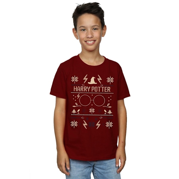 Harry Potter Pojkar Julmönstrad T-shirt 7-8 år Bourgogne Burgundy 7-8 Years