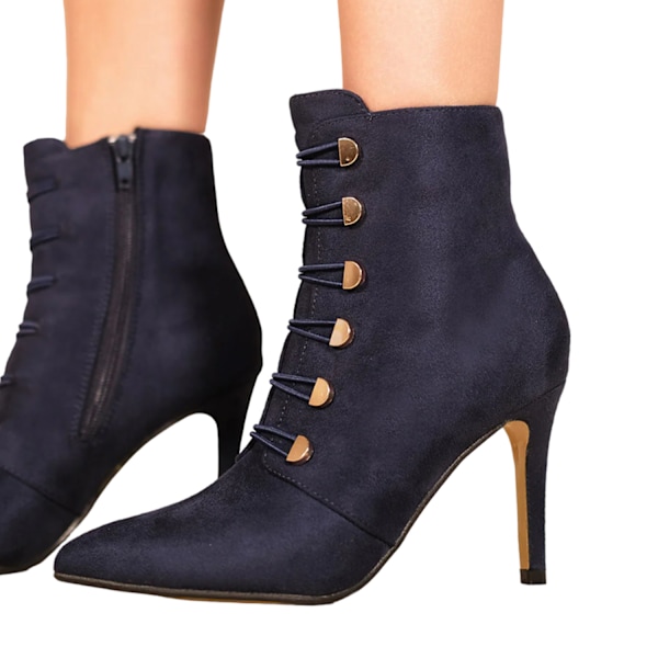 Var är det ifrån Dam/Dam Blythe Faux Suede Spetsiga Knappdetaljer Mid Heel Ankle Boots 6 UK Blå Blue 6 UK