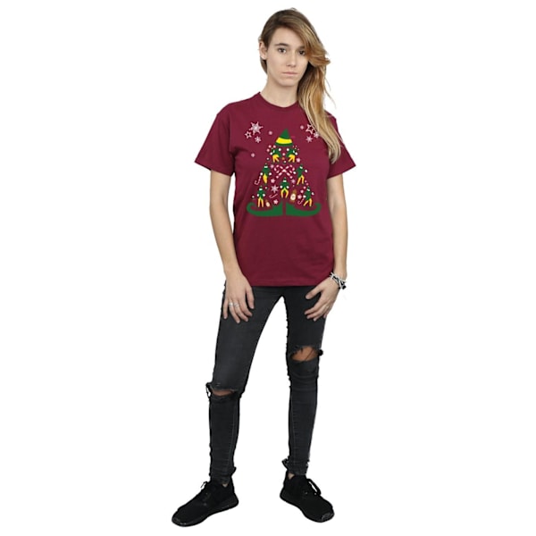 Elf Dam/Damer Julgran Bomull Boyfriend T-Shirt S Bourgogne Burgundy S
