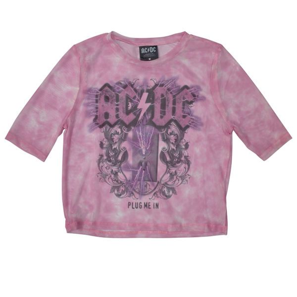 AC/DC Dam/Dam Plug Me In Mesh Kortärmad Cropped Top M Pi Pink M