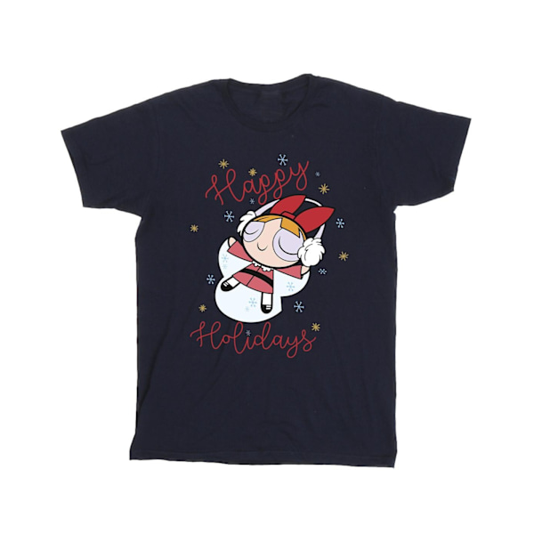 The Powerpuff Girls Girls Happy Holidays Bomull T-shirt 7-8 år Navy Blue 7-8 Years