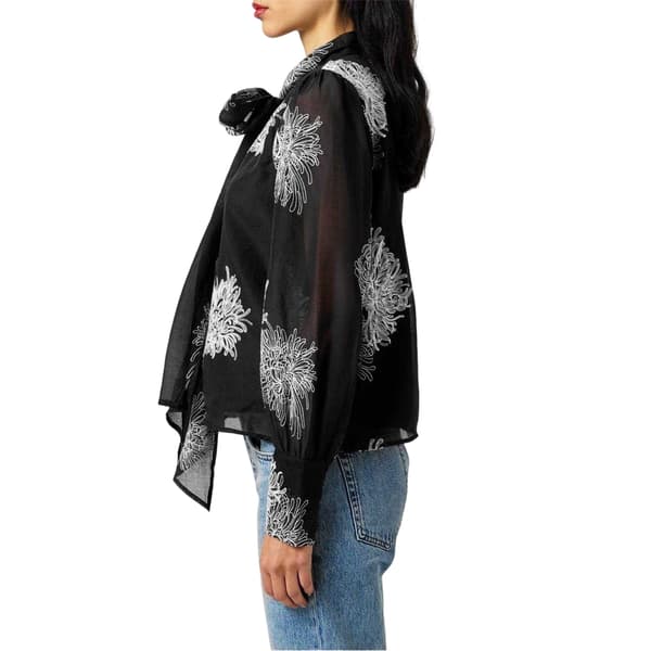 Vero Moda Dam Dula Blommig Blus med Puffärm Black/White 8 UK
