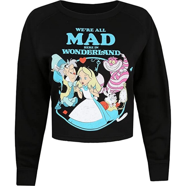 Alice In Wonderland Dam/Ladies We´re All Mad Crop Sweatshirt Black L