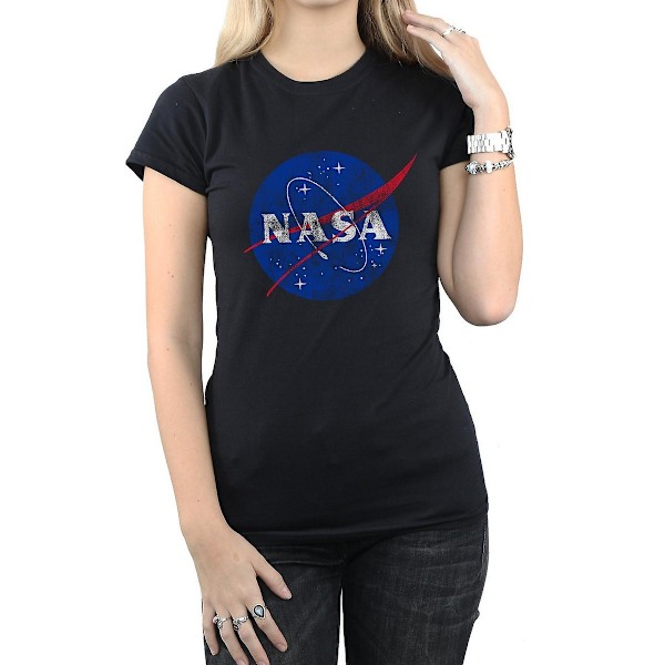 NASA Dam/Kvinnor Insignia Distressed Logo Bomull T-shirt XXL Black XXL