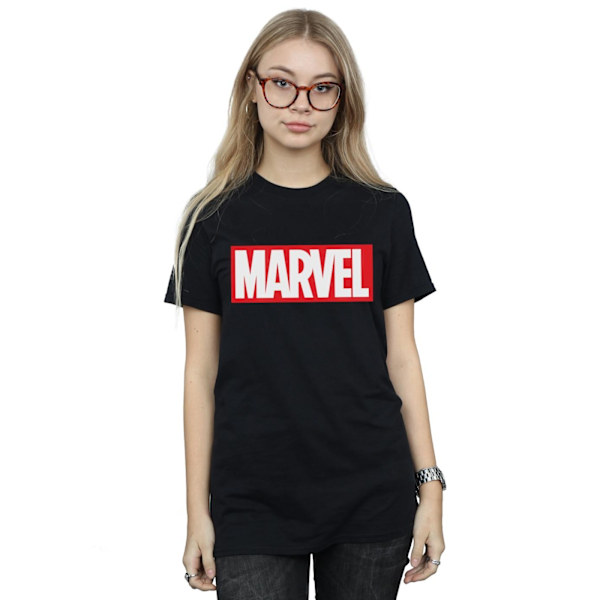 Marvel Comics Dam/Damer Klassisk Logotyp Bomull Pojkvän T-shirt Black 4XL