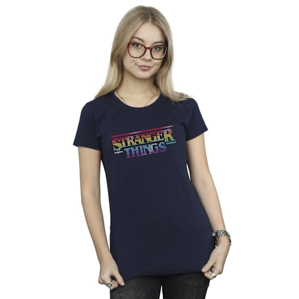 Netflix Dam/Kvinnor Stranger Things Rainbow Dot Logo Bomull T-shirt Navy Blue S