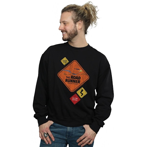 Looney Tunes Mens Road Runner Road Sign Sweatshirt 4XL Svart Black 4XL