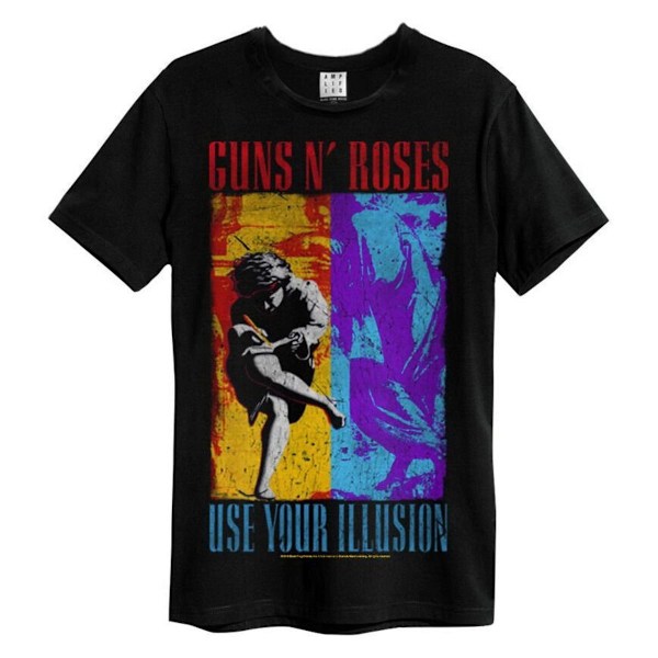 Amplified Unisex Adult Spliced Illusion Guns N Roses T-Shirt L Black/Red/Blue L