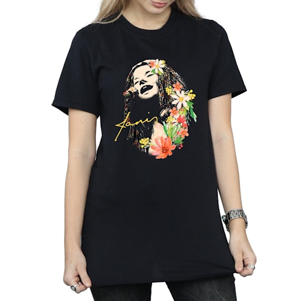 Janis Joplin Dam/Damer Blommig Mönstrad Bomull Pojkvän T-shirt Black XXL