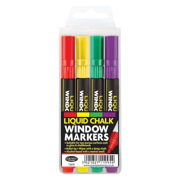 County Stationery Chalk Marker (Pack of 4) One Size Multicolour Multicoloured One Size
