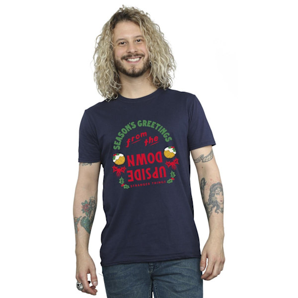 Netflix Stranger Things Upside Down Seasons Greetings T-shirt för män Navy Blue XL