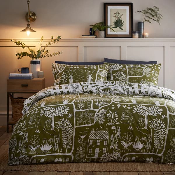 Furn Frida Vändbar Abstrakt Påslakanset Enkelsäng Moss Moss Single