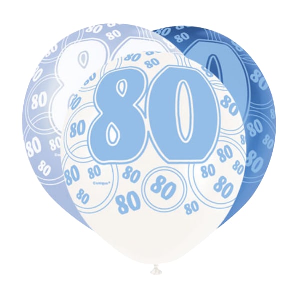 Unique Party 80th Pearlised Circle Latex Balloon (5 x Pack Of 6 Blue/White One Size