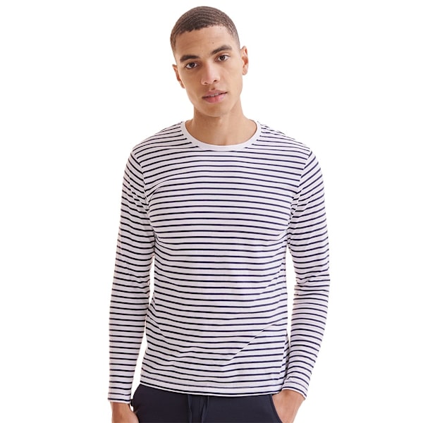SF Unisex Vuxenrandig Långärmad T-shirt L Vit/Oxford Marinblå White/Oxford Navy L