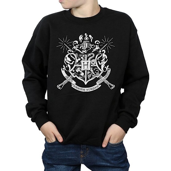 Harry Potter Boys Hogwarts Crest Wands Sweatshirt 7-8 år Bla Black 7-8 Years