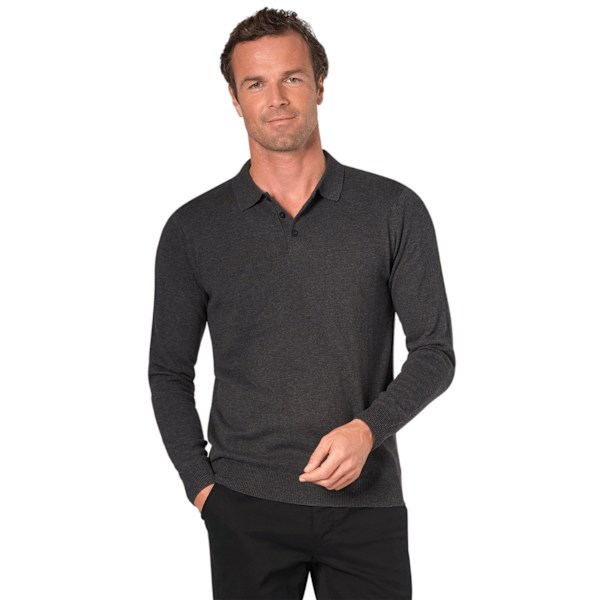 Brook Taverner Herr Casper Stickad Långärmad Poloskjorta XL C Charcoal XL