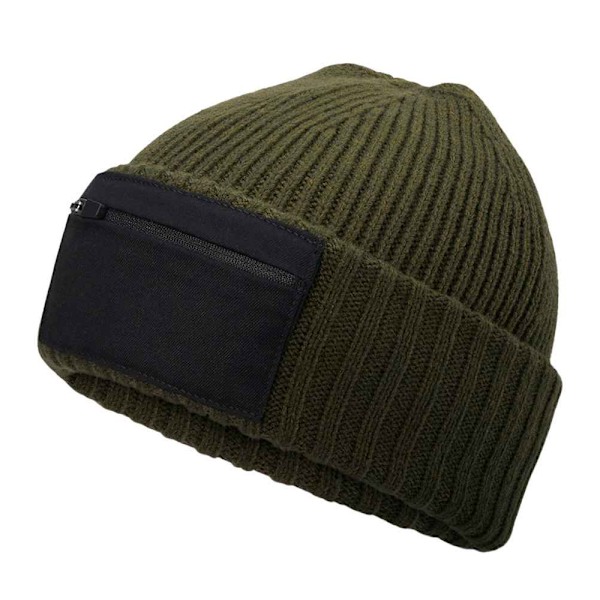 Beechfield Unisex Vuxen Zip Patch Beanie One Size Militärgrön Military Green/Black One Size