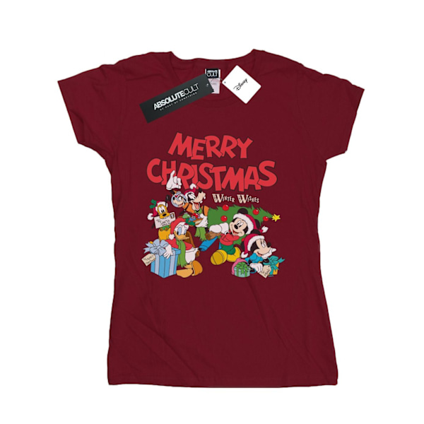 Disney Dam/Kvinnor Mickey Och Vänner Vinterönskningar Bomull T- Burgundy S