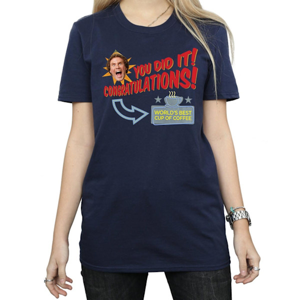 Elf Dam/Damer Världens Bästa Kaffe Bomull Boyfriend T-Shirt Navy Blue S