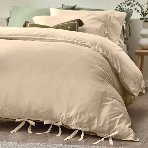 Yard Mallow Tie Detail Bomullsband Duvet Cover Set King Linne Linen King