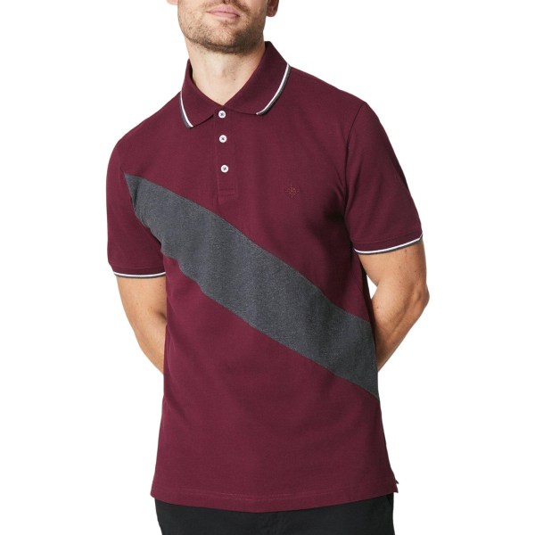 Maine Mens Ross Diagonal Stripe Polo Shirt S Burgundy Burgundy S