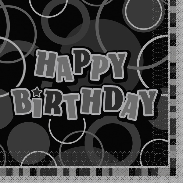 Unika festpapper Glitz Grattis på födelsedagen servetter (paket med 16) På Black/Silver One Size