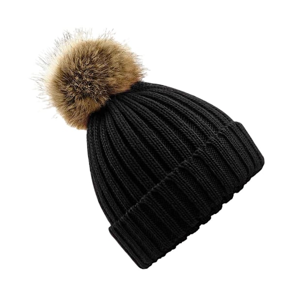 Beechfield Unisex Fur Pop Pom Chunky Beanie One Size Svart Black One Size