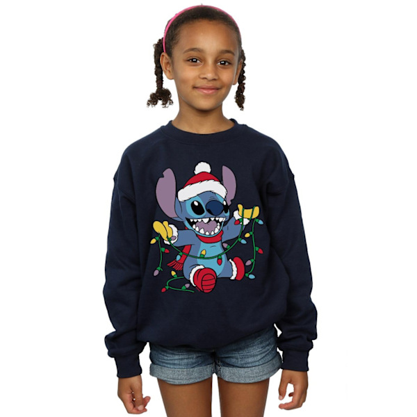 Disney Girls Lilo And Stitch Julbelysning Sweatshirt 5-6 år Navy Blue 5-6 Years