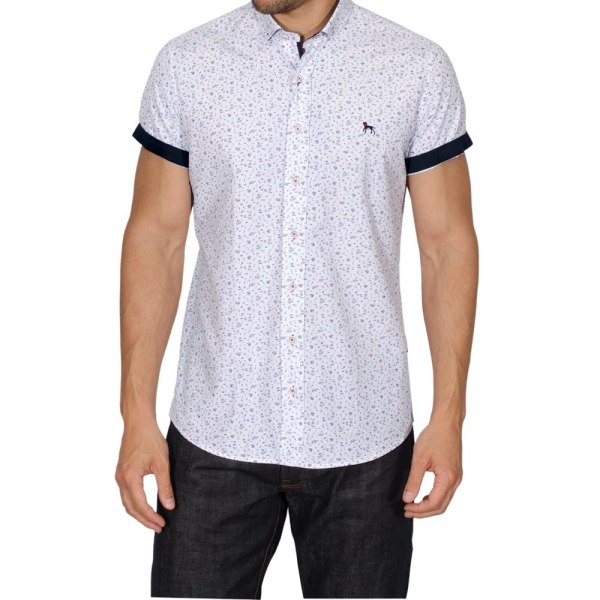 Bewley & Ritch Mens Mataro Kortärmad skjorta med Ditsy Print S Wh White S