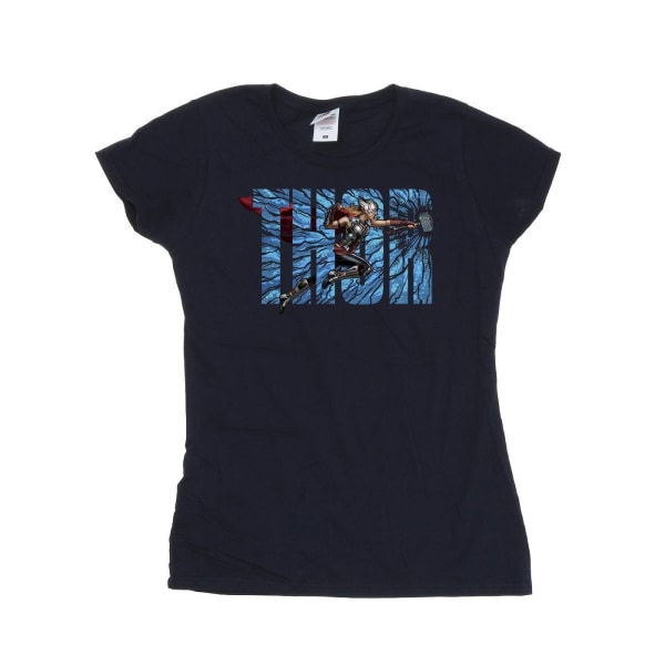 Marvel Womens/Ladies Thor Love And Thunder Smash T-shirt i bomull Navy Blue L