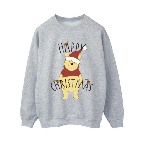 Disney Dam/Damer Winnie The Pooh Happy Christmas Holly Sweatshirt Sports Grey 5XL