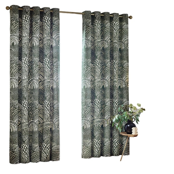 Hoem Nola Abstrakta Öglegardiner (2-pack) 137 cm x 229 cm Oliv Olive 137cm x 229cm