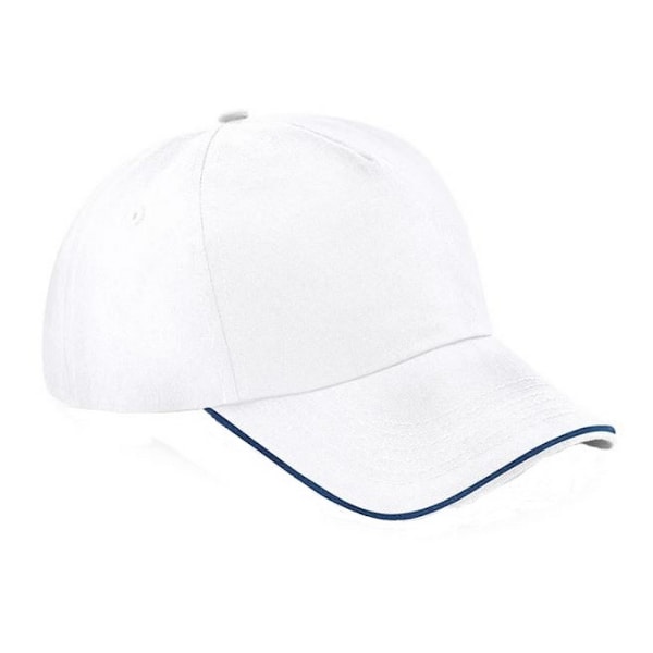 Beechfield Unisex Authentic 5 Panel Piped Peak Cap One S White/French Navy One Size