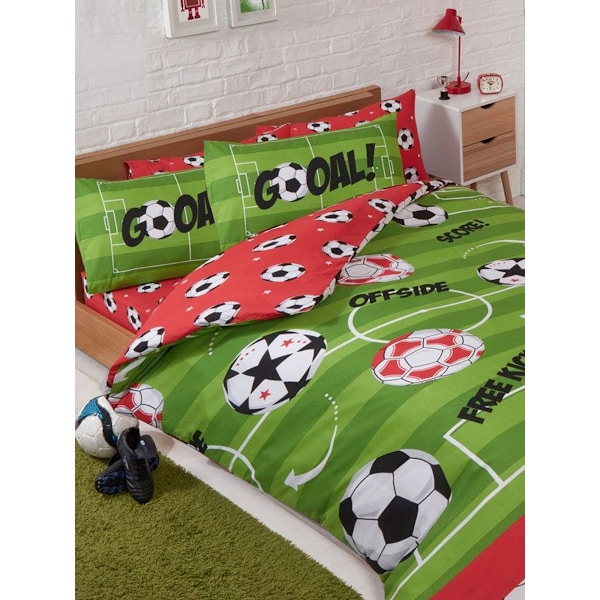 Bedding & Beyond Fotbollstäcke Set Enkelsäng Röd/Grön Red/Green Single