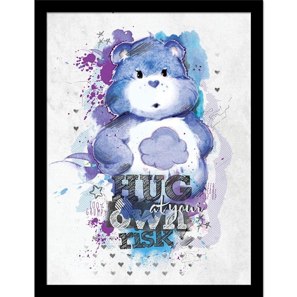 Care Bears Hug At Your Own Risk Inramad Affisch 40cm x 30cm Blå Blue 40cm x 30cm