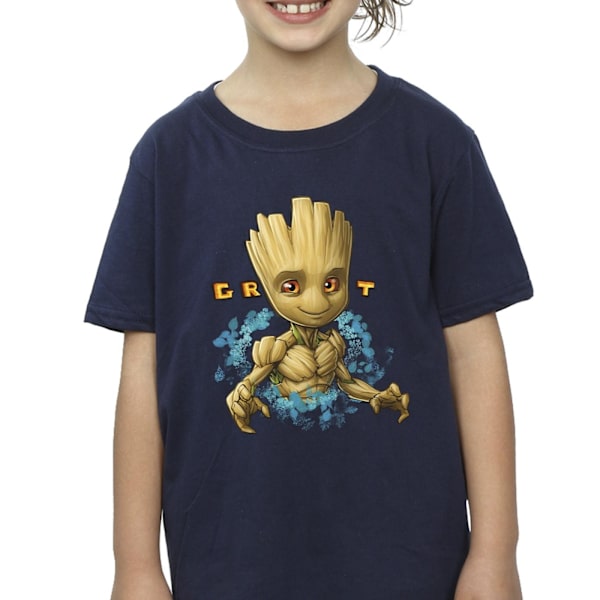 Guardians Of The Galaxy Girls Groot Flowers Bomull T-shirt 12-1 Navy Blue 12-13 Years
