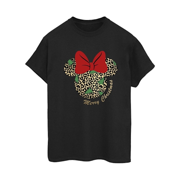 Disney Dam/Damer Minnie Mouse Leopard Jul Bomull Pojkvän T-Shirt Black 4XL