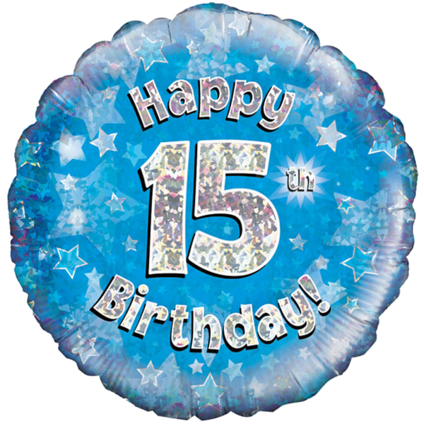 Oaktree 18 tums Grattis på 15-årsdagen Blå holografisk ballong på Blue/Silver One Size