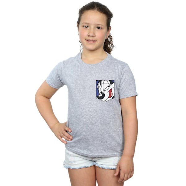 Looney Tunes Girls Pepe Le Pew Face Faux Pocket Bomull T-Shirt Sports Grey 5-6 Years