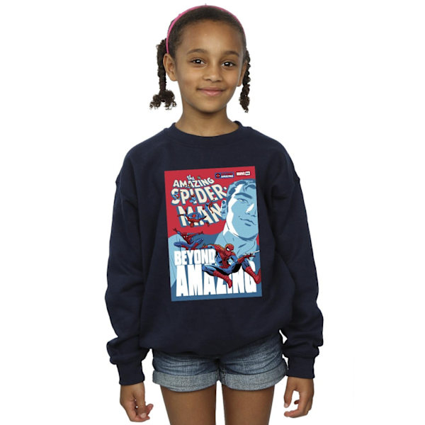 Marvel Girls Spider-Man Beyond Amazing Cover Sweatshirt 7-8 år Navy Blue 7-8 Years