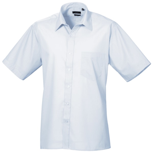Premier herr kortärmad formell poplin enfärgad arbetsskjorta 18.5 L Light Blue 18.5