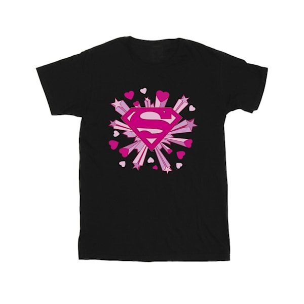 DC Comics Girls Superman Rosa Hjärtan Och Stjärnor Logotyp Bomull T-shirt Black 3-4 Years