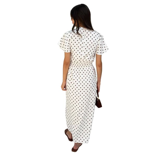 AX Paris Dam/Dam Prickig Polyester Midi Klänning med Shirred Midja Cream 8 UK