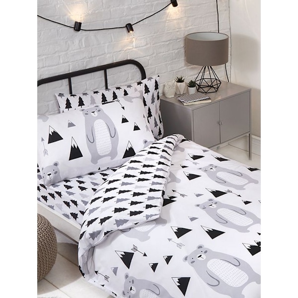 PriceRightHome Scandi Bear Påslakanset Junior Grå/Svart/Vit Grey/Black/White Junior